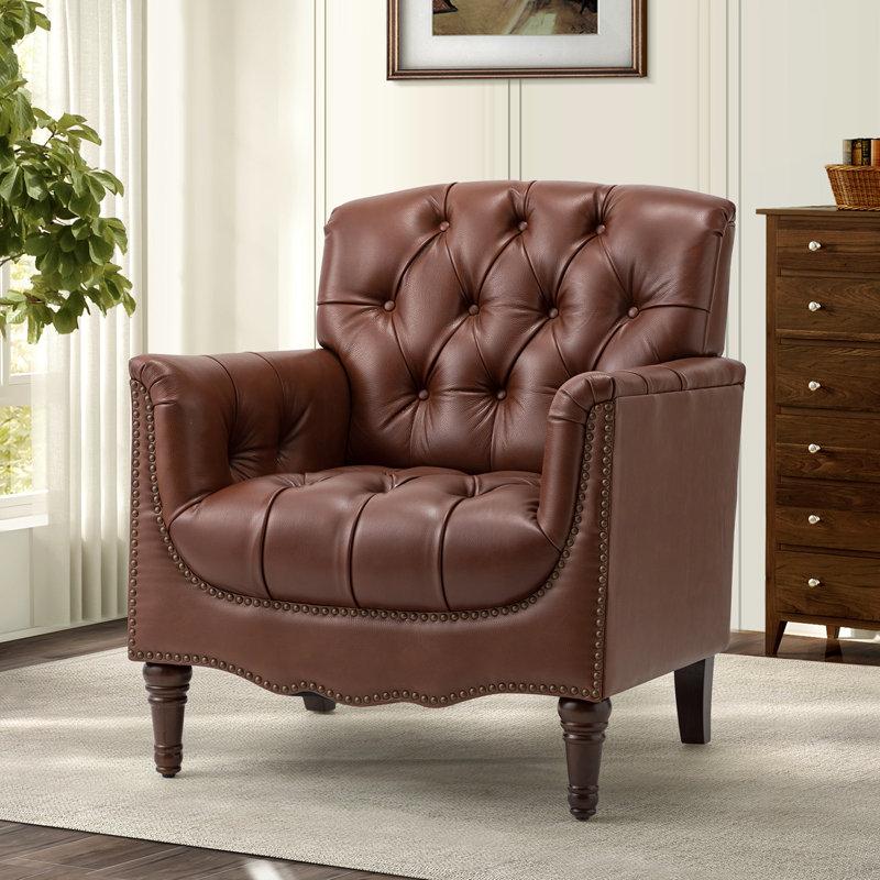 Wayfair Annja 32" W Tufted Genuine Leather Armchair