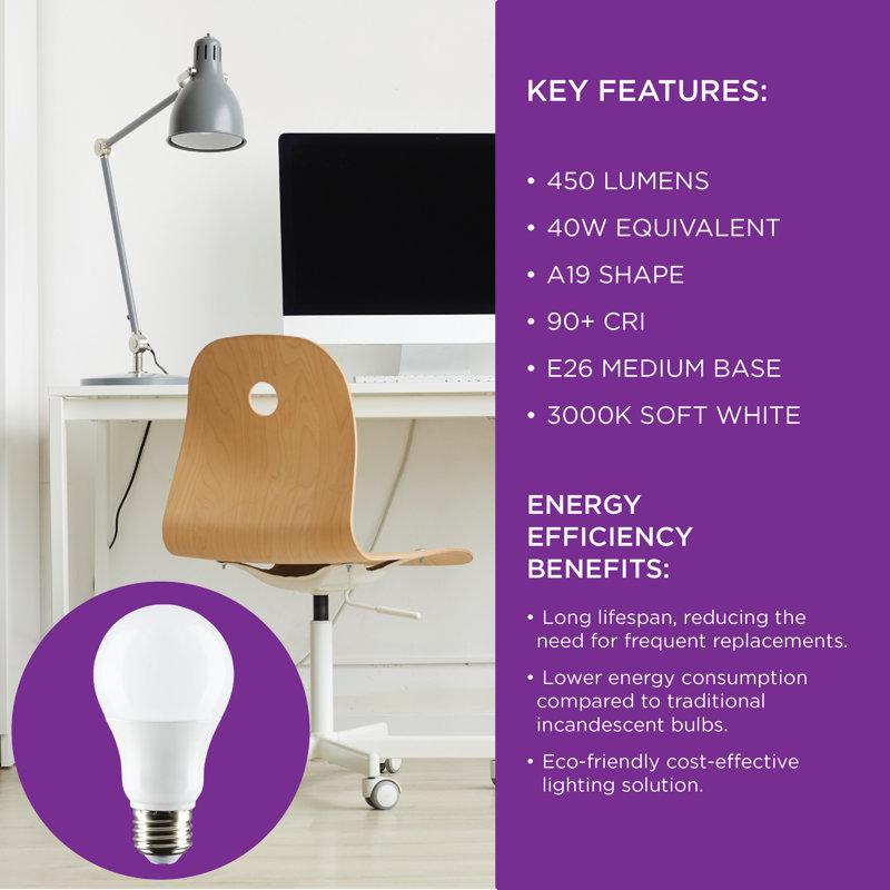 Wayfair Wayfair Basics® 5.5 Watt (40 Watt Equivalent) A19 LED Light Bulb Warm White E26/Medium (Standard) Base (Set Of 4)