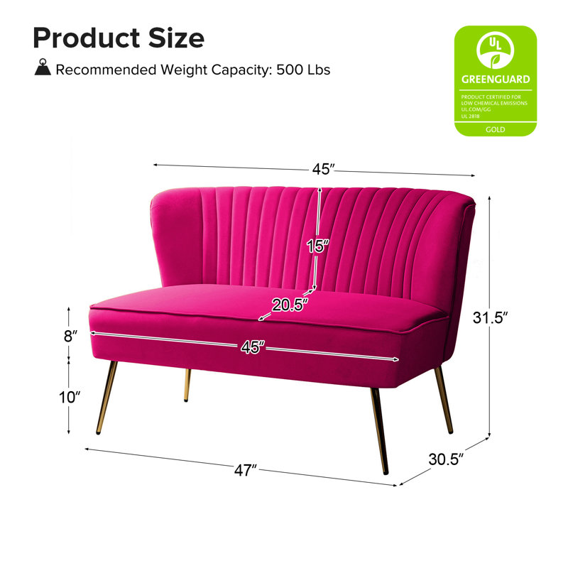 Wayfair Euclid 47" Velvet 2-Seat Armless Loveseat