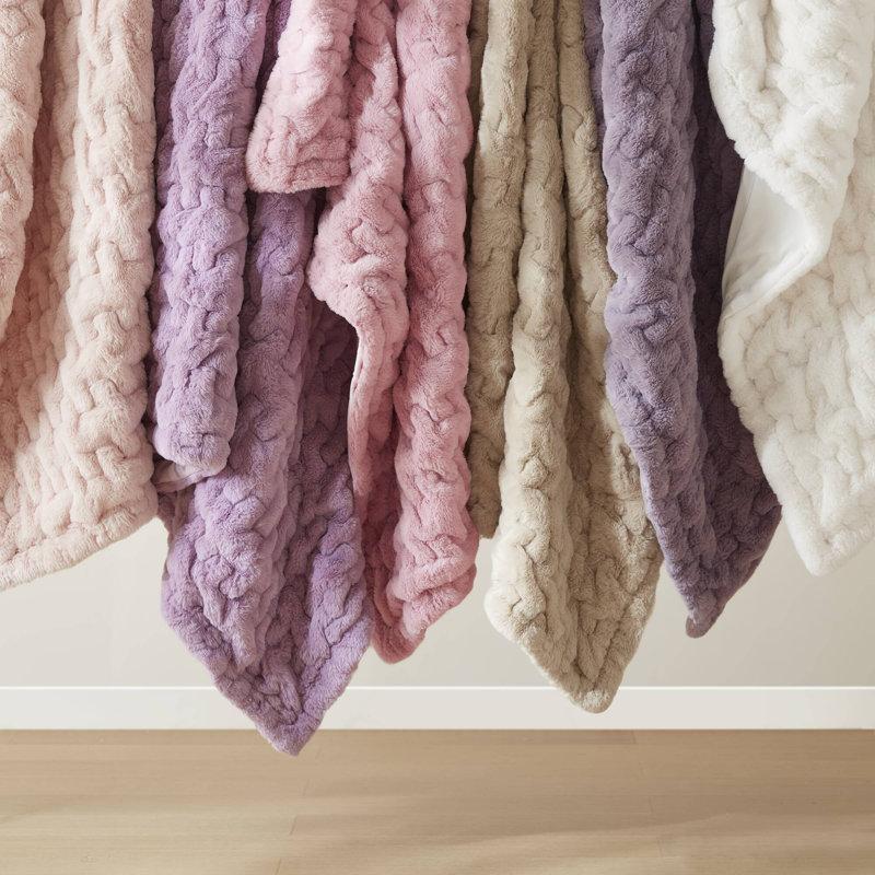 Wayfair Ivory Ruched Fur Throw 50x60"