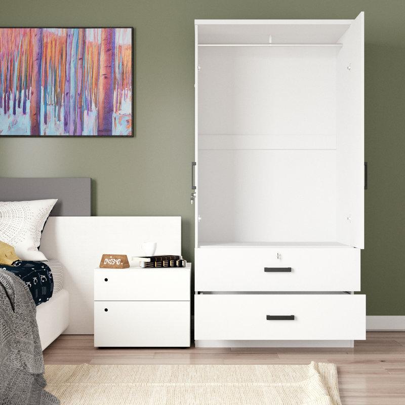 Wayfair Majoch Mirrored 2 Door Wardrobe & 2 Drawers