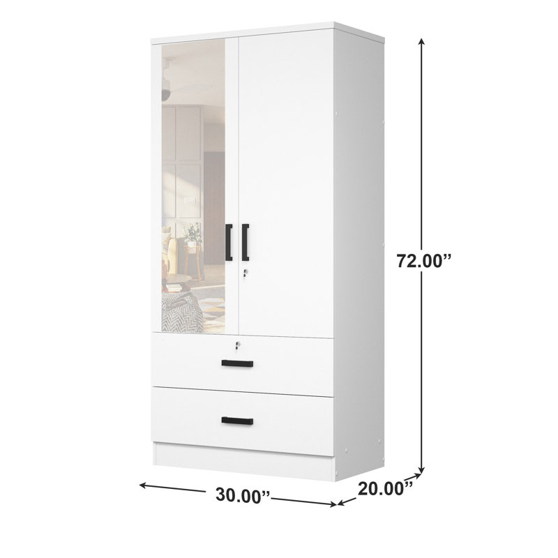 Wayfair Majoch Mirrored 2 Door Wardrobe & 2 Drawers