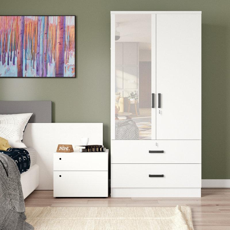 Wayfair Majoch Mirrored 2 Door Wardrobe & 2 Drawers