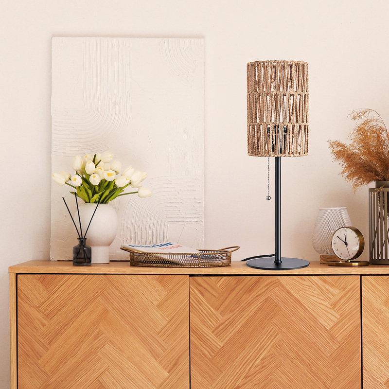 Wayfair Modern Black Table Lamp With Rattan Shade