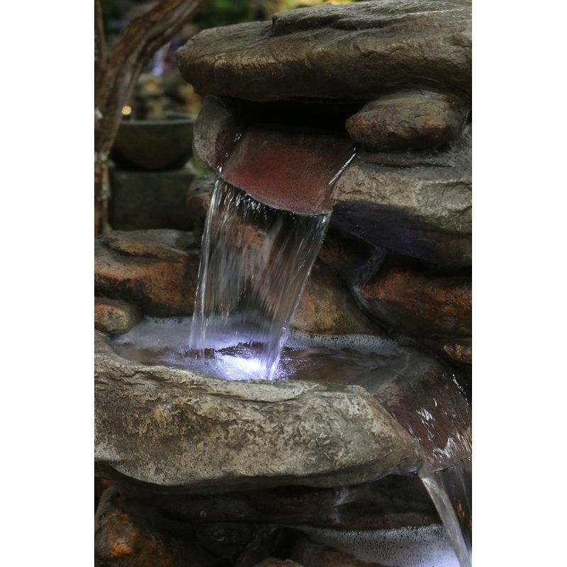 Wayfair Weather-Resistant Multi Tier Rock Outdoor Floor Fountain With LED Lights