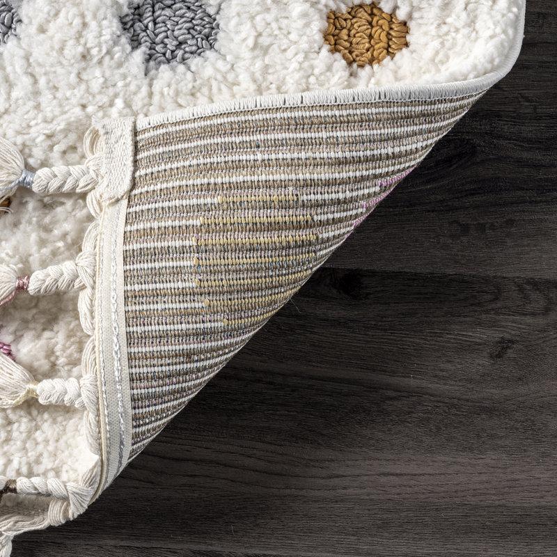 Wayfair Weishaar Polka Dot Tasseled Shag Kids Nursery Ivory Rug