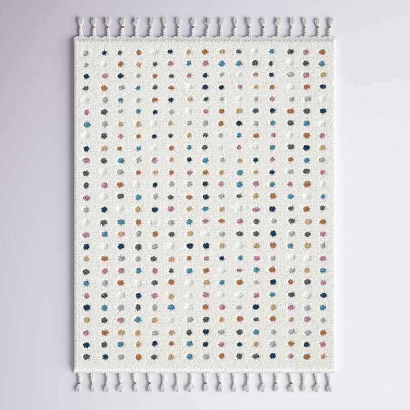 Wayfair Weishaar Polka Dot Tasseled Shag Kids Nursery Ivory Rug