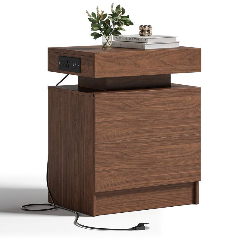 Wayfair Westerly Modern Style Wooden Nightstand With LED Light And Storage Drawers