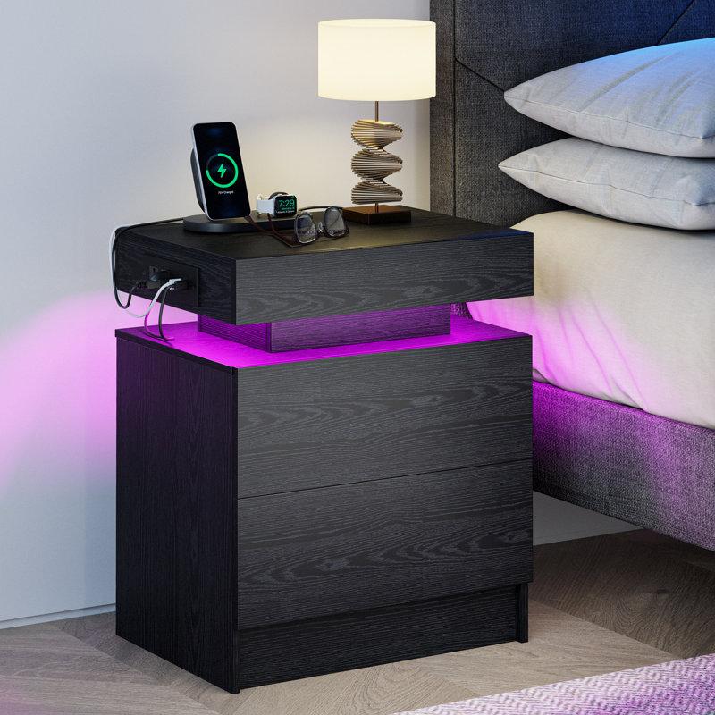 Wayfair Westerly Modern Style Wooden Nightstand with LED Light and Storage Drawers