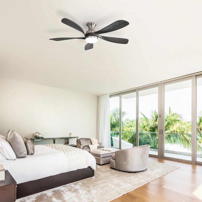 Wayfair Whisper 52" 5-Solid Blade Classic Flush Mount Ceiling Fan With LED Light Kit And Remote Control