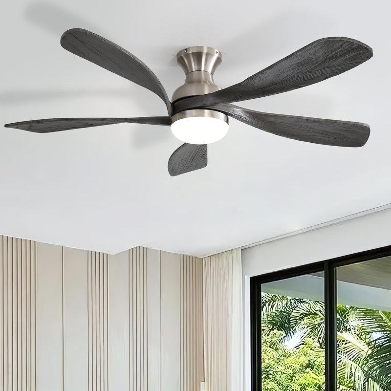 Wayfair Whisper 52" 5-Solid Blade Classic Flush Mount Ceiling Fan With LED Light Kit And Remote Control