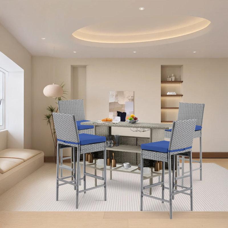Wayfair Wicker Bar Set With 4 Stools & Outdoor Bar Table