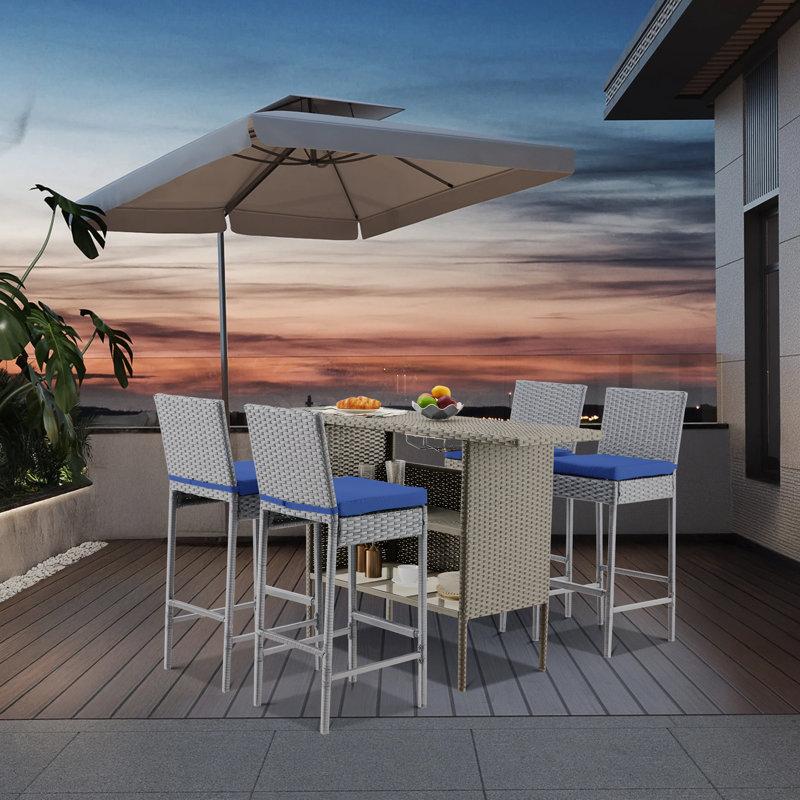 Wayfair Wicker Bar Set With 4 Stools & Outdoor Bar Table