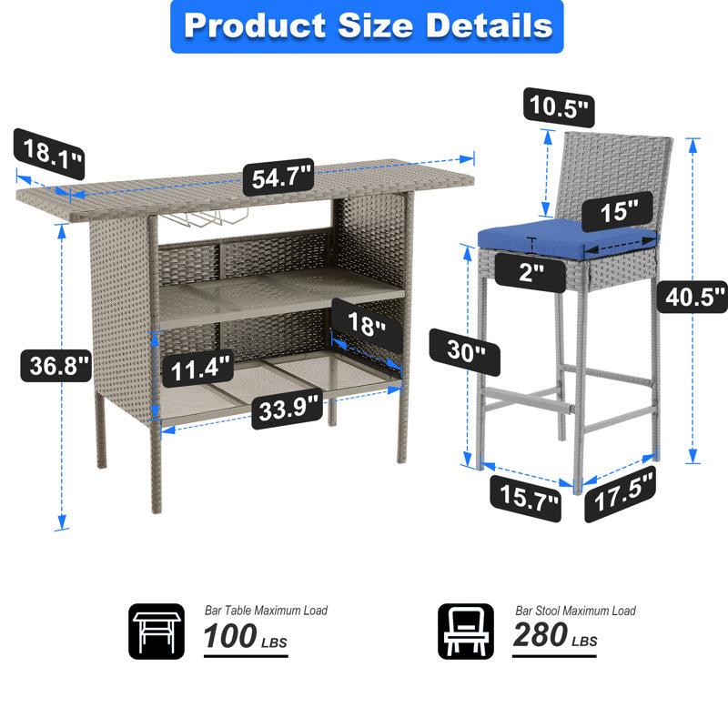 Wayfair Wicker Bar Set With 4 Stools & Outdoor Bar Table