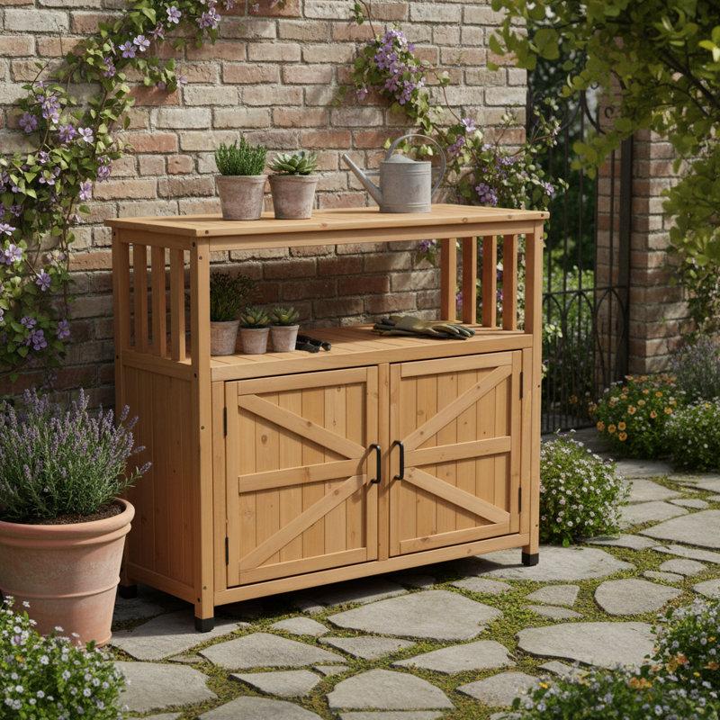 Wayfair Wood Patio Bar Cabinet Rustic Cedar Buffet Table With Storage All-Weather Indoor/Outdoor Multi-Purpose Sideboard For Garden Deck & Entertaining