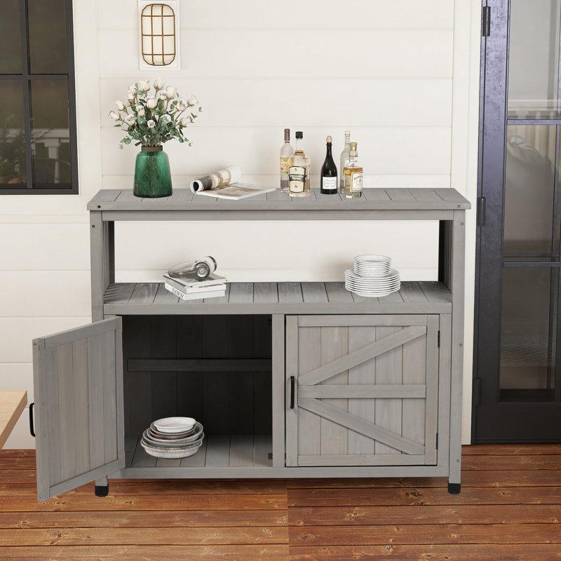 Wayfair Wood Patio Bar Cabinet Rustic Cedar Buffet Table With Storage All-Weather Indoor/Outdoor Multi-Purpose Sideboard For Garden Deck & Entertaining