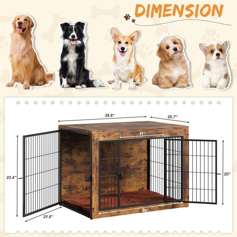 Wayfair Wooden Dog Crate Furniture With Front & Side Doors And Thick Cushion Heavy-Duty Kennel Side End Table Anti-Chew Design For Small To Large Dogs