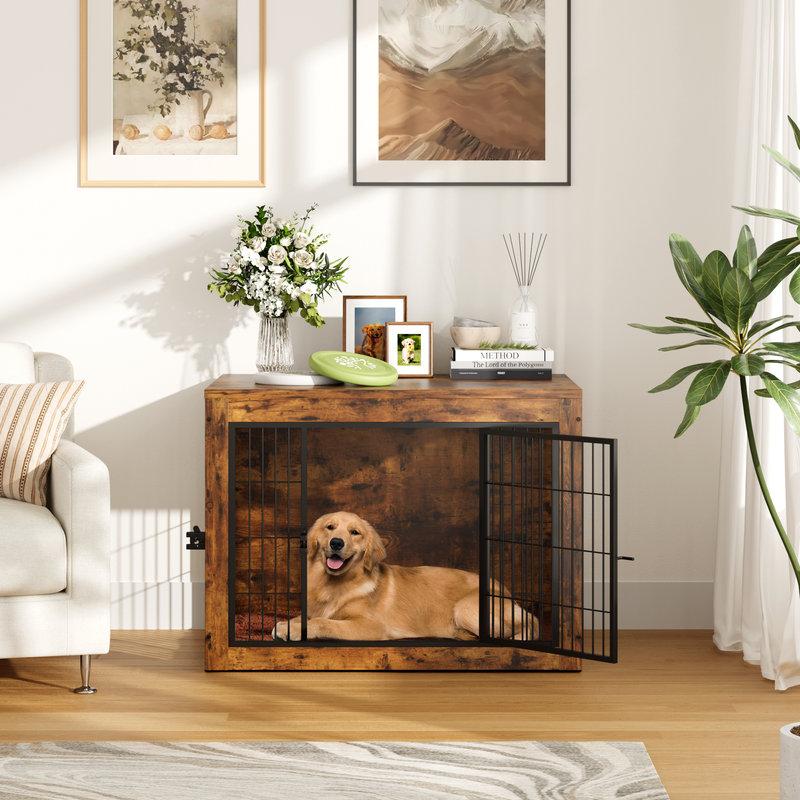 Wayfair Wooden Dog Crate Furniture With Front & Side Doors And Thick Cushion Heavy-Duty Kennel Side End Table Anti-Chew Design For Small To Large Dogs