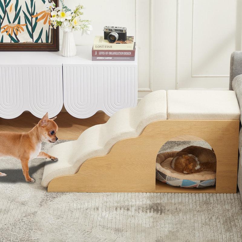 Wayfair Wooden Pet Stairs With Padded Ramp & Resting Area Or Small Dogs & Cats