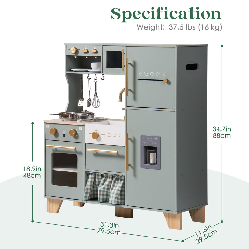 Wayfair Wooden Play Kitchen & Accessories Set Preschool Kitchen Set Modern Kitchen Playset With Light