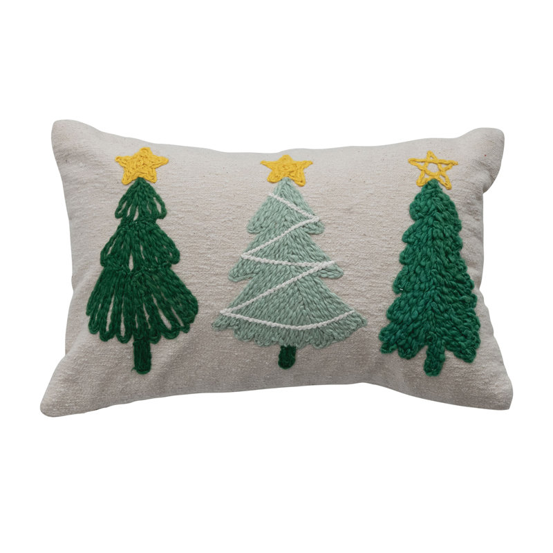Wayfair Woven Blend Lumbar Pillow With Tufted And Embroidered Christmas Trees