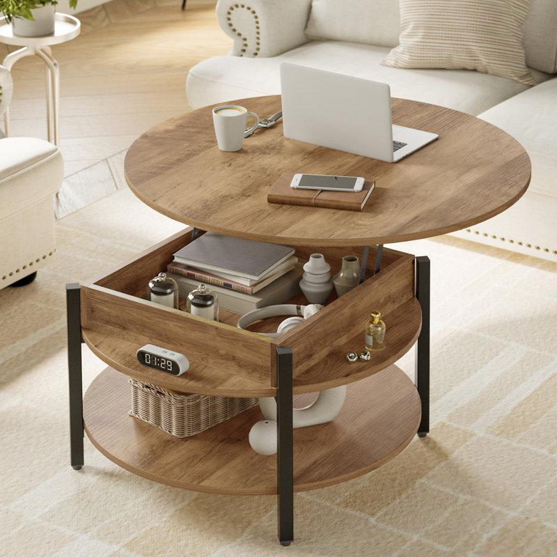 Wayfair Wynny 27"W Round Lift-Top Wood Coffee Table With Storage