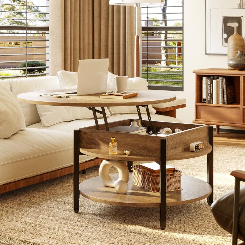 Wayfair Wynny 27"W Round Lift-Top Wood Coffee Table With Storage