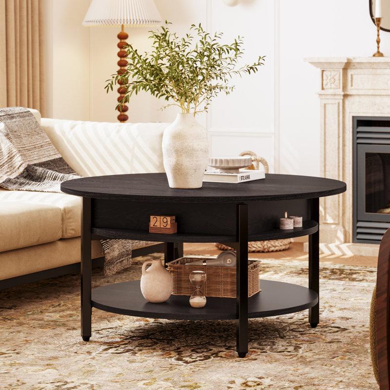 Wayfair Wynny 27"W Round Lift-Top Wood Coffee Table With Storage