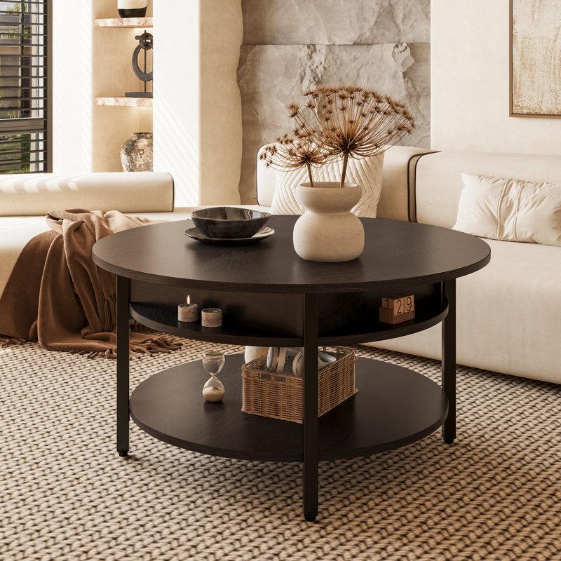 Wayfair Wynny 27"W Round Lift-Top Wood Coffee Table With Storage