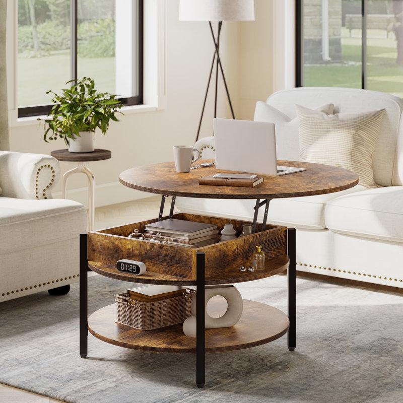 Wayfair Wynny 27"W Round Lift-Top Wood Coffee Table With Storage