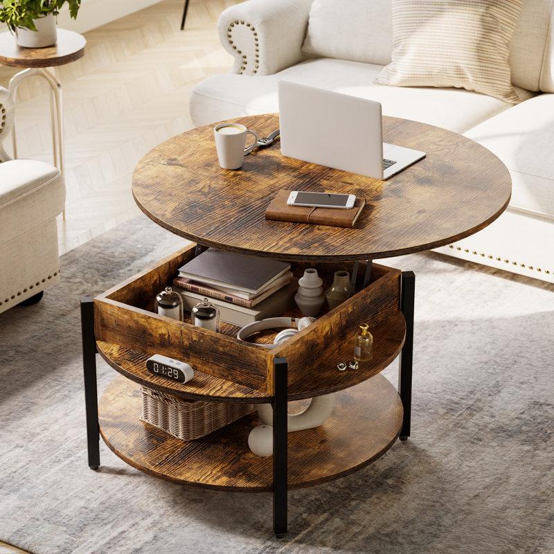 Wayfair Wynny 27"W Round Lift-Top Wood Coffee Table with Storage