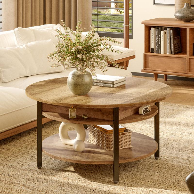 Wayfair Wynny 27"W Round Lift-Top Wood Coffee Table with Storage