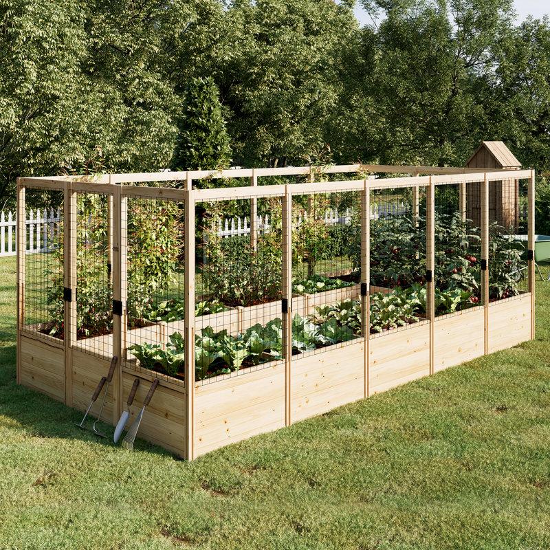 Wayfair Yadid Wooden Raised Garden Bed For Outdoor Deep Large Planter Box With Netting For Gardening Vegetables Flowers Herbs
