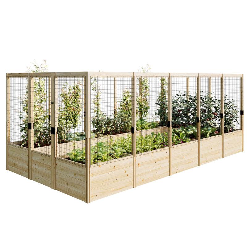 Wayfair Yadid Wooden Raised Garden Bed For Outdoor Deep Large Planter Box With Netting For Gardening Vegetables Flowers Herbs