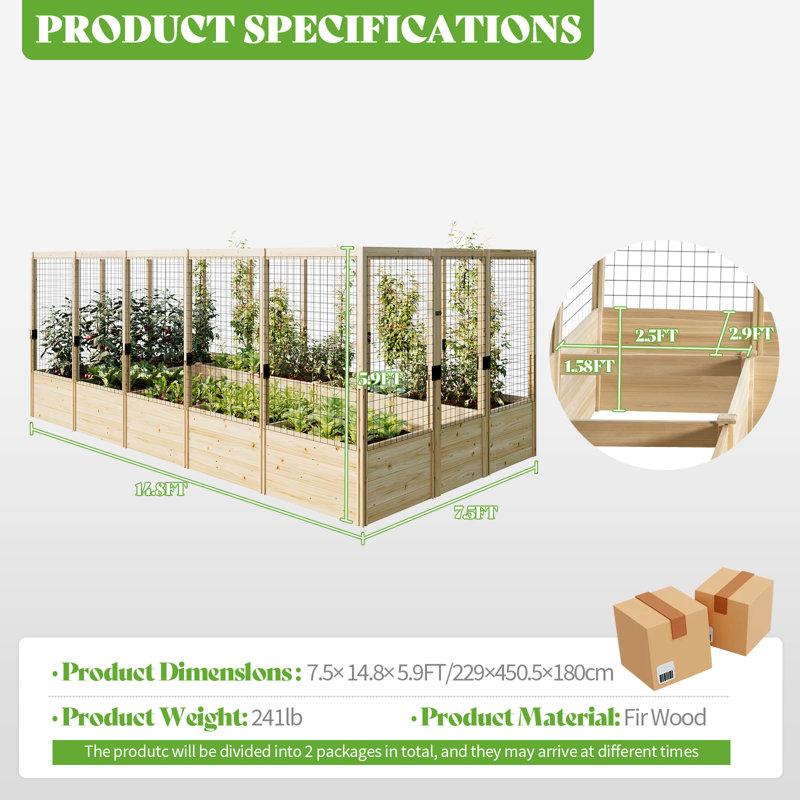 Wayfair Yadid Wooden Raised Garden Bed For Outdoor Deep Large Planter Box With Netting For Gardening Vegetables Flowers Herbs