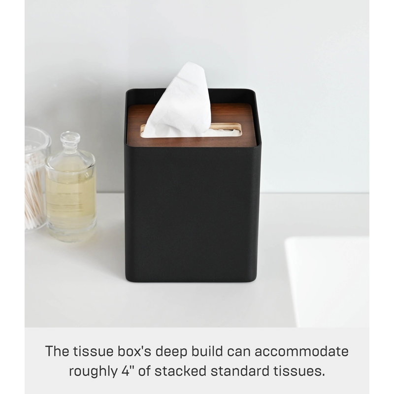 Wayfair Yamazaki Home Square Reusable Tissue Box Cover Metal Container Case With Natural Wooden Lid Steel