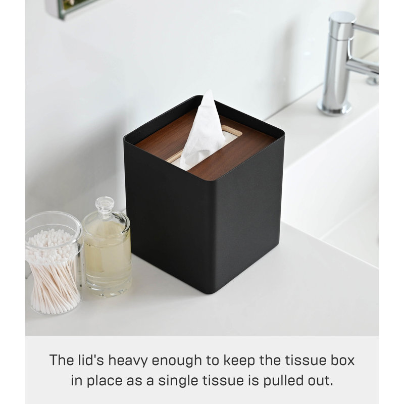 Wayfair Yamazaki Home Square Reusable Tissue Box Cover Metal Container Case With Natural Wooden Lid Steel
