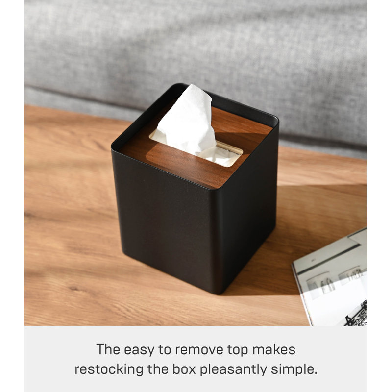 Wayfair Yamazaki Home Square Reusable Tissue Box Cover Metal Container Case With Natural Wooden Lid Steel