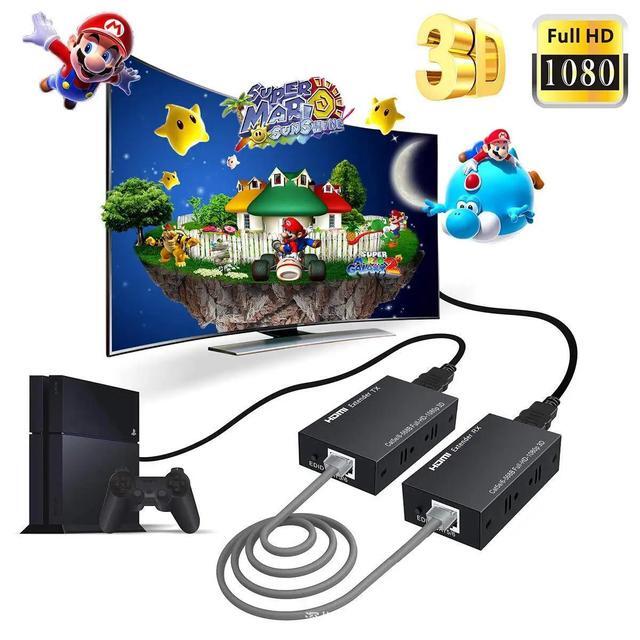 1080P HDMI Extender 60M HDMI To RJ45 Network Cable Extender Converter Repeater Over Cat 5e/6 Up To 60m For PC HDTV HDPC PS4 STB(US Plug)