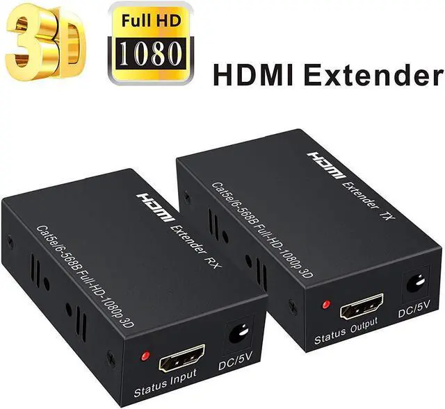 1080P HDMI Extender 60M HDMI to RJ45 Network Cable Extender Converter Repeater Over Cat 5e/6 up to 60m for PC HDTV HDPC PS4 STB(US Plug)