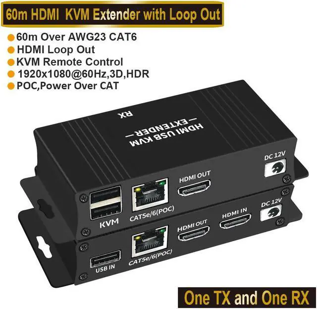 1080P HDMI KVM USB Extender KVM Extender Over IP Over Ethernet CAT5e/ CAT6 One to Many POE-196ft(60m) Receiver with USB 2.0 port Supper HD Lossless Ultralow Latency Audio/Video Extender