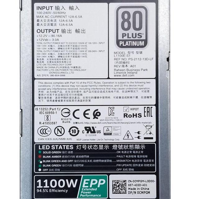 1100W 0CMPGM EPP Power Supply For PowerEdge R630 R730 T430 T630 1100W EPP 80 Plus Platinum Power Supply CMPGM L1100E-S1