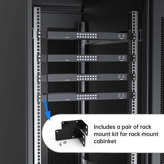 16 Port KVM Switch HDMI 4K 30Hz HDMI Rack Mount KVM Switch W/ 16 Pcs KVM Cables Support 4 USB 2.0 Devices & HDCP 2.2 & Remote Control For 16 Computers/Servers