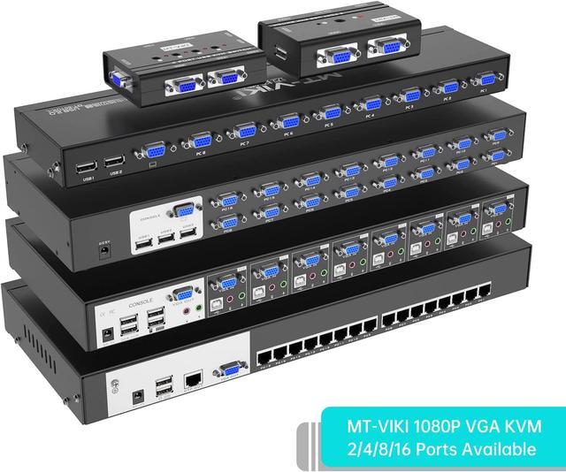 16 Port KVM Switch MT-VIKI Rackmount KVM Switch VGA 16x1 USB VGA KVM Console + 16packs KVM Cables + Rack-Ears For 1U Rack + IR Remote
