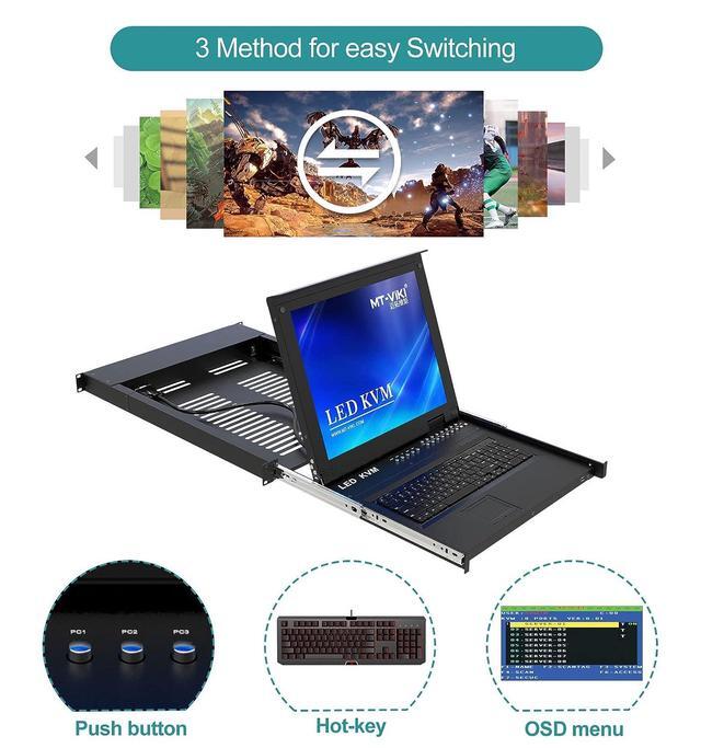 16 Port Rack Mount KVM Over IP Remote Access IP KVM Console W/17'' LCD Monitor 1 Local & 1 Remote Access Included 16 KVM Cables