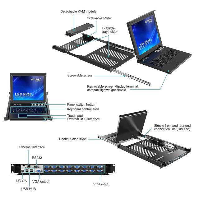 16 Port Rack Mount KVM Over IP Remote Access IP KVM Console W/17'' LCD Monitor 1 Local & 1 Remote Access Included 16 KVM Cables