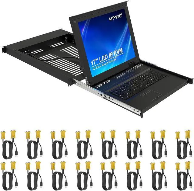16 Port Rack Mount KVM Over IP Remote Access IP KVM Console w/17'' LCD Monitor 1 Local & 1 Remote Access Included 16 KVM Cables