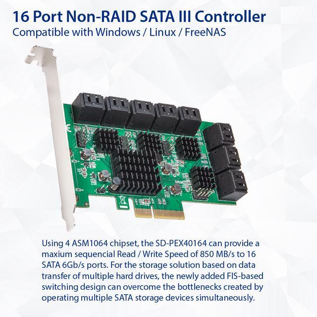 16 Port SATA III PCIe X4 (x2 Bandwidth) NON-RAID Expansion Card