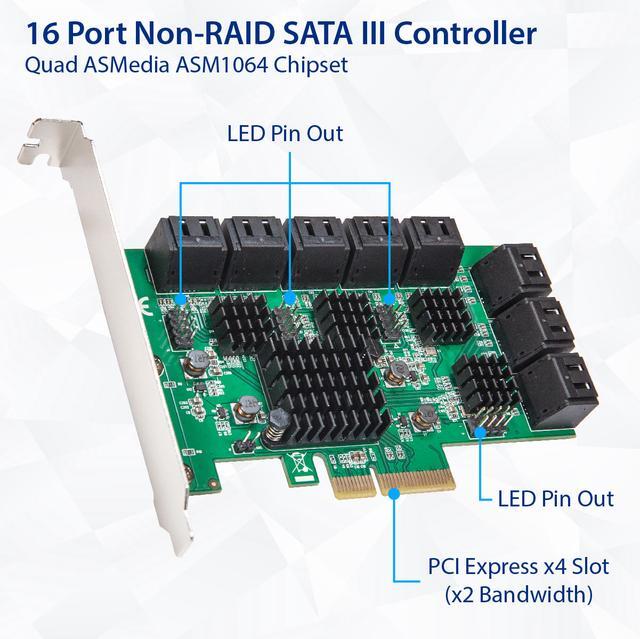 16 Port SATA III PCIe X4 (x2 Bandwidth) NON-RAID Expansion Card