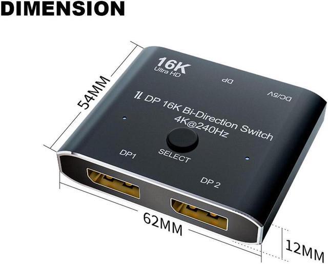 16K 60Hz DP 2x1 Bi-Direction Switch DisplayPort-compatible 8K 120Hz 4K 240Hz Switcher Converter For Multiple Source And Displays Video Converter